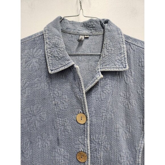 Focus Womens Lagenlook Jacket  Size Small Powder Blue Floral Textured Cotton - Picture 2 of 8